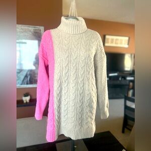 Vibrant Pink and Cream super soft turtle Neck Sweater dress
